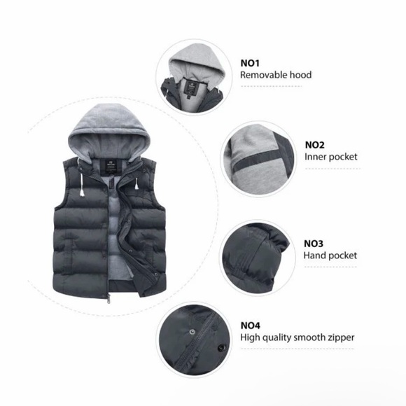 Men's Winter Quilted Vest Removable Hooded Sleeveless Puffer Vest Size M - Picture 9 of 13